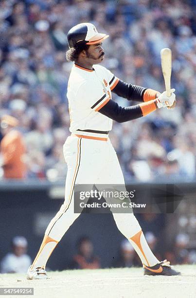 Eddie Murray of the Baltimore Orioles circa 1983 bats at Memorial Stadium in Baltimore, Maryland.