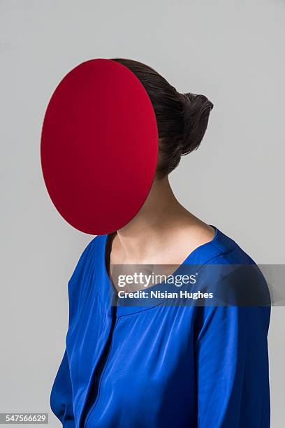 portrait of woman with red oval over her face - 21 & over stock pictures, royalty-free photos & images