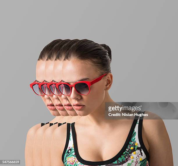 Multiple portrait of woman with red sunglasses