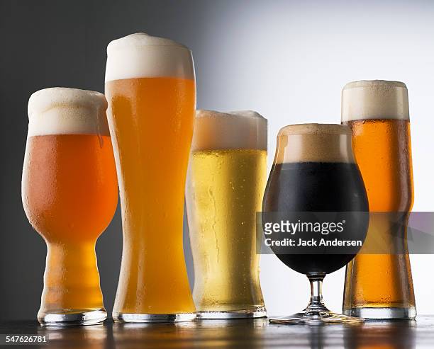 variety of beer glasses - beer glass fotografías e imágenes de stock