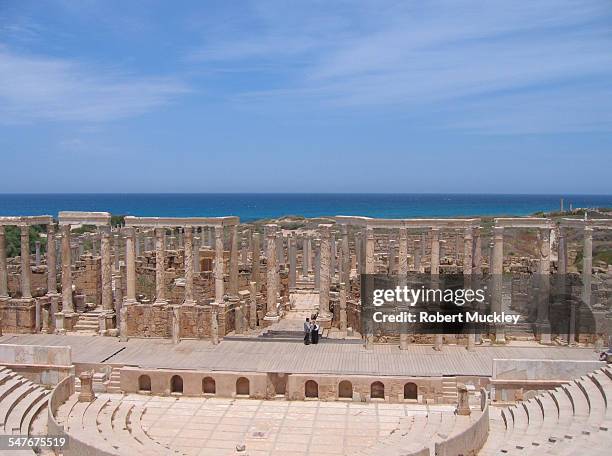leptis magna theatre - theater of leptis magna stock pictures, royalty-free photos & images