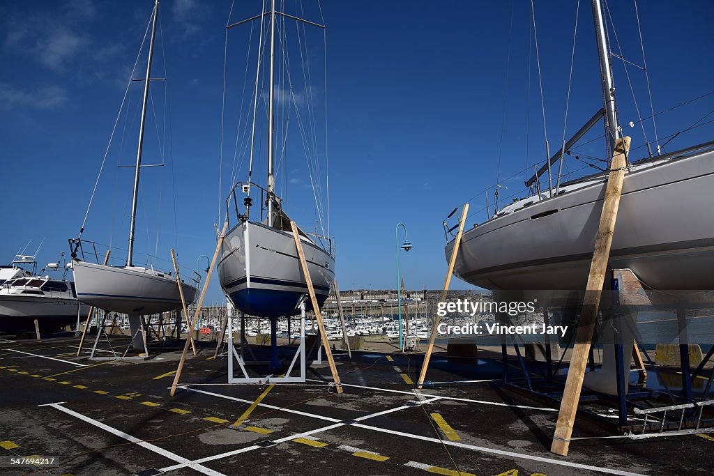 Winter boat on the docks at saint malo