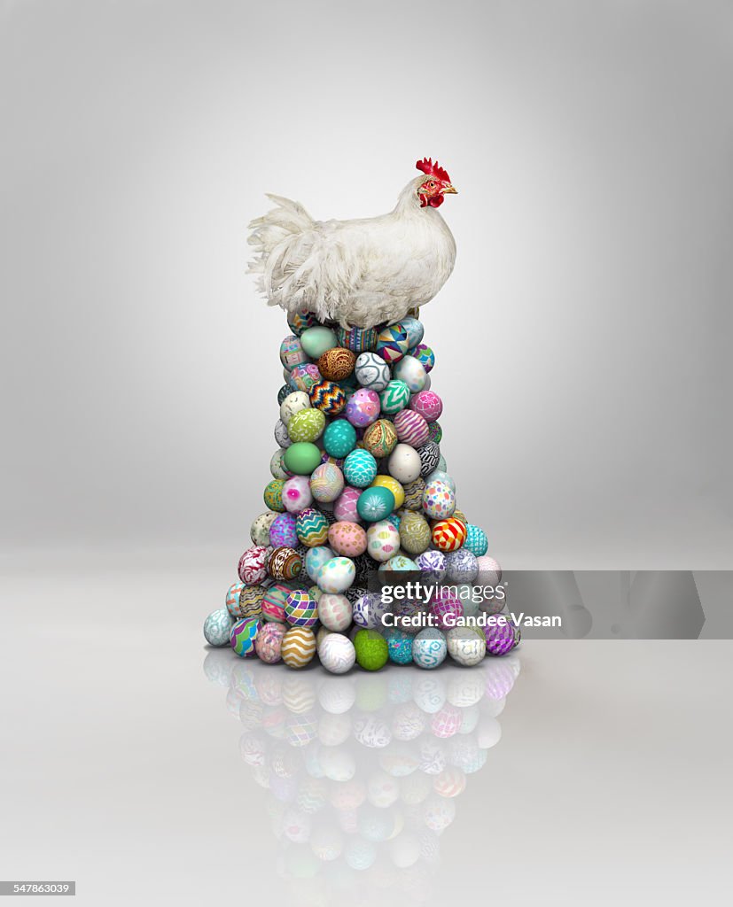 Chicken on Easter eggs