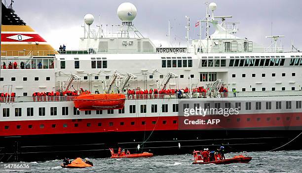 The rescue Excercise "Barents Rescue" unfolds near Honningsvag in Northern Norway 05 September 2005. The scenario was a cruise ship on fire after a...