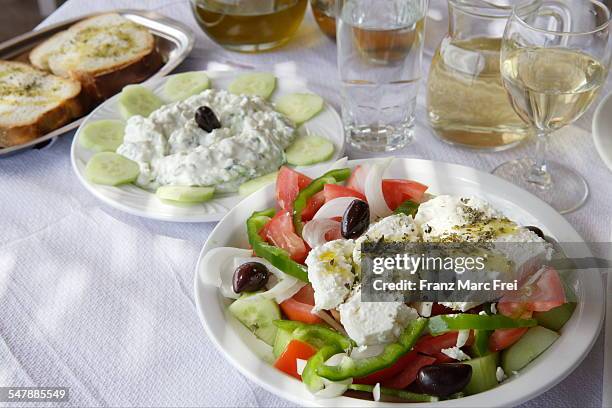 choriadiki, a greek salad with feta cheese - corfu town stock pictures, royalty-free photos & images