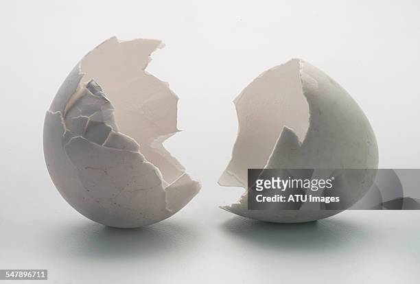egg shells - cracked egg stock-fotos und bilder