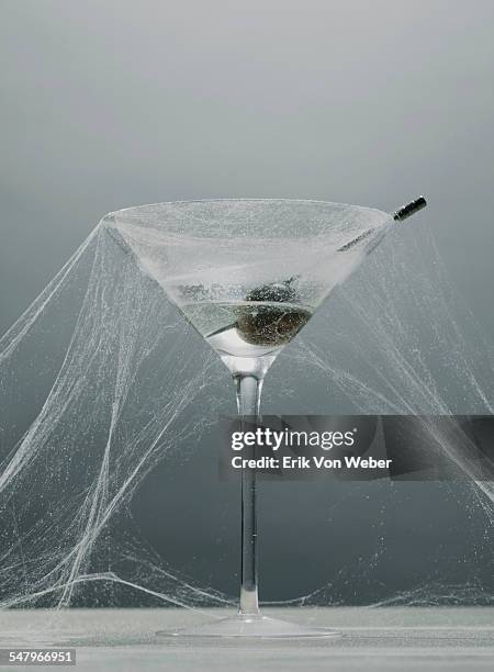 untouched martini glass with cobwebs - spider web stock pictures, royalty-free photos & images