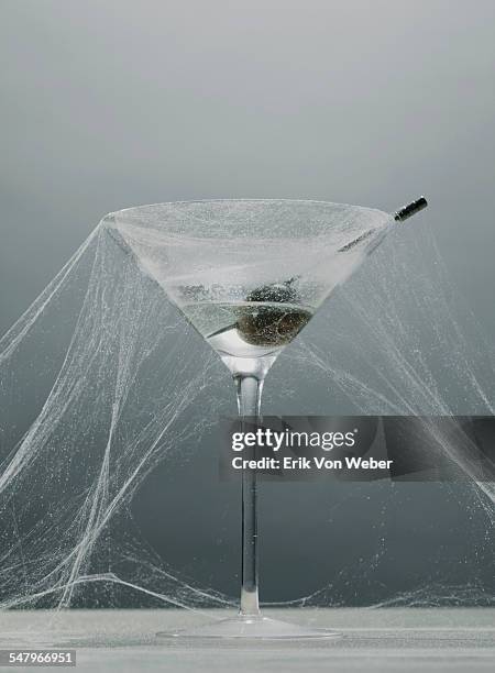 untouched martini glass with cobwebs - teia de aranha imagens e fotografias de stock