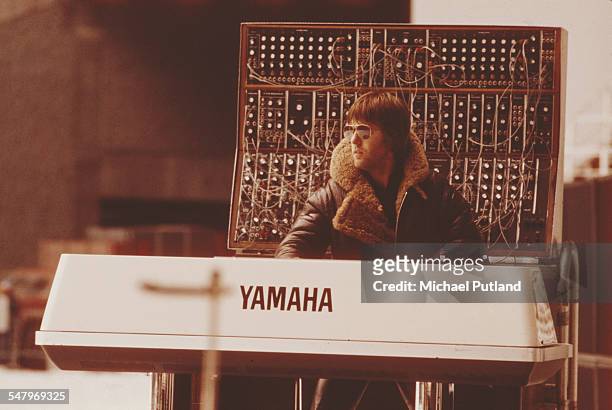 Keyboard player Keith Emerson, of English progressive rock group Emerson, Lake and Palmer, during rehearsals for the band's 'Works' tour, at the...