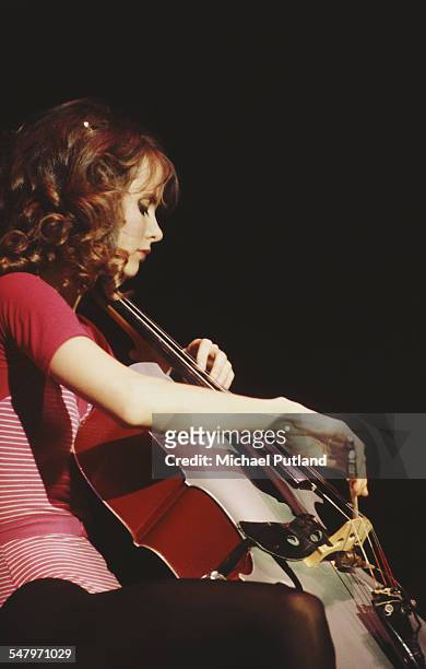 American actress and cellist Lori Singer performing, April 1983.