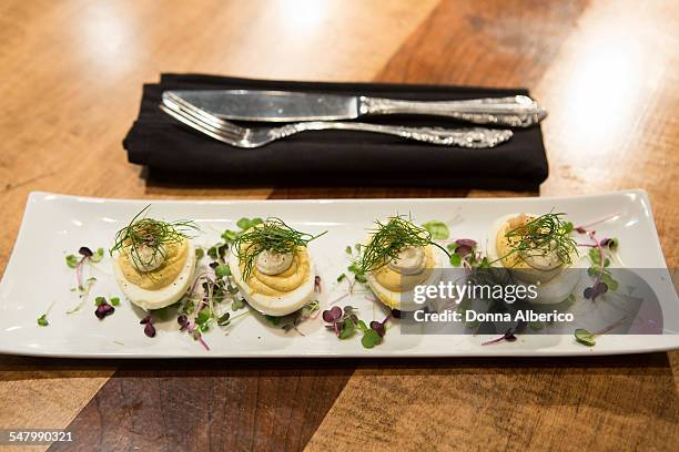 deviled eggs - deviled egg stock pictures, royalty-free photos & images