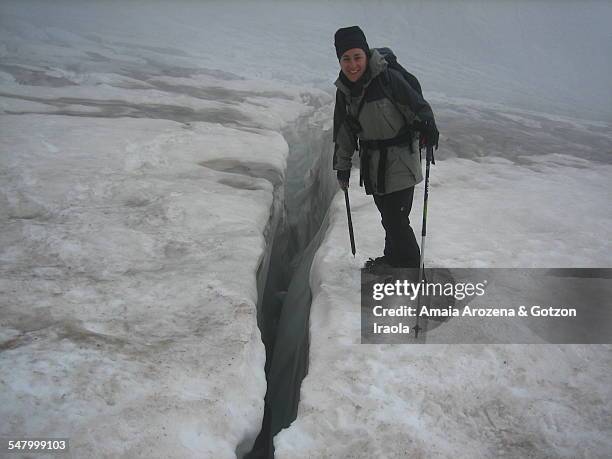 woman in glacier vignemale - icepick stock pictures, royalty-free photos & images