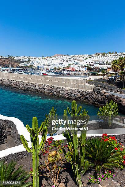 spain, lanzarote, puerto del carmen, beach promenade - puerto del carmen stockfoto's en -beelden