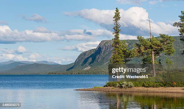 sweden, lapland, norrbotten county, kvikkjokk, lake saggat with small island - nationalpark sarek stock-fotos und bilder