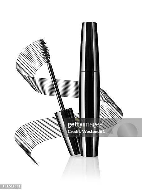 black mascara in front of white background - mascara stockfoto's en -beelden