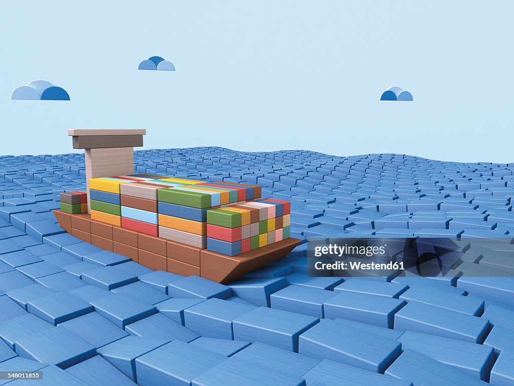 Container Ship Building Blocks Shipping Container Ship Made Of Building Bricks 3d Rendering High-Res ...