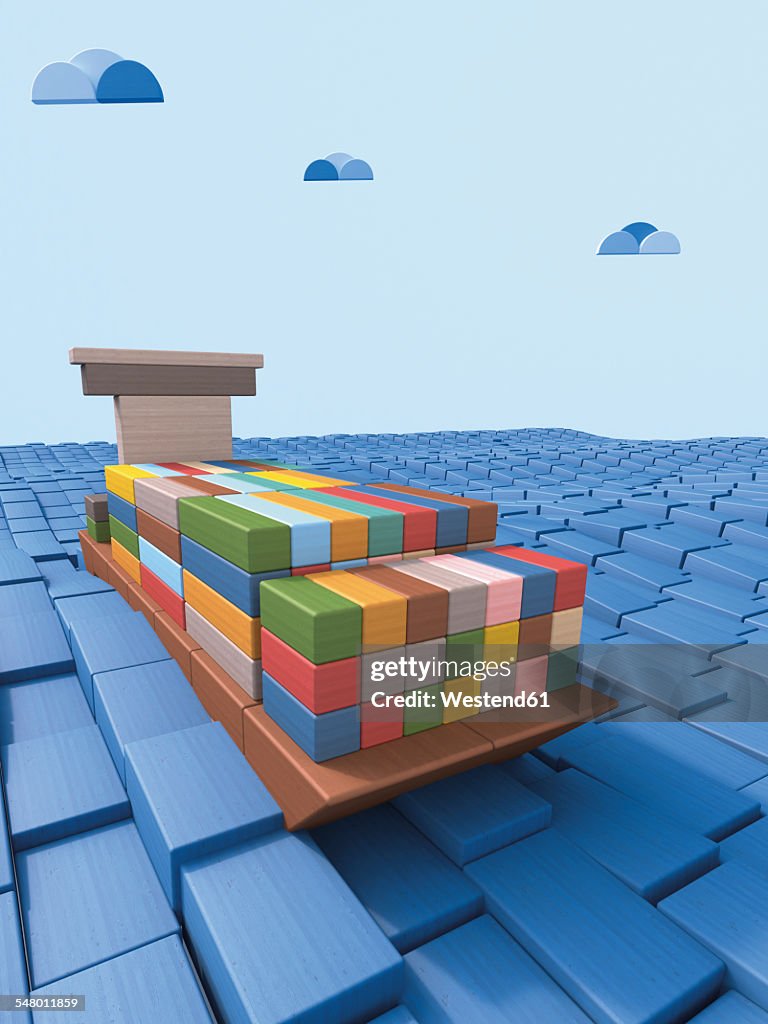 Container Ship Building Blocks Shipping Container Ship Made Of Building Bricks 3d Rendering High-Res ...