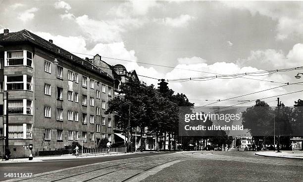 Germany, Berlin. Kurfuerstendamm and Halensee Bridge. Postcard around 1950