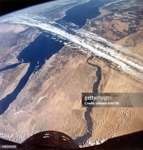 View of planet earth, picture taken during the Gemini 12 Mission; in the center is Egypt with the Nile river, on the left the Red Sea and the Sinai...