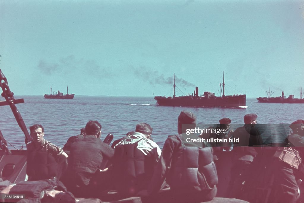 Norway : World War II Lapland Front (Finland / Norway): transport ships of the German navy off the Norwegian coast - summer 1943 - Photographer: ullstein - Sachse -