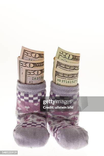 Baby socks with Dollar banknotes