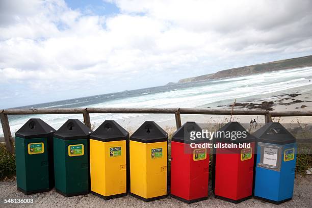 Great Britain England Sennen - Containers for waste separation at the beach