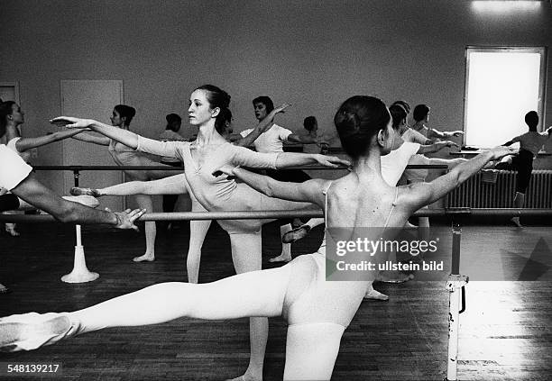 Federal Republic of Germany Baden-Wuerttemberg Stuttgart: Students of the John Cranko Ballet School doing exercises on the bar - 1978 - Photographer:...