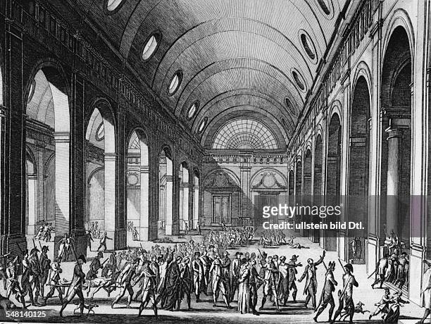 Die Deputierten der Gironde, auf Druck der Enrages vom Konvent verhaftet und zum Tode verurteilt, werden zur Hinrichtung geführt. 31.10.1793 - Stich...