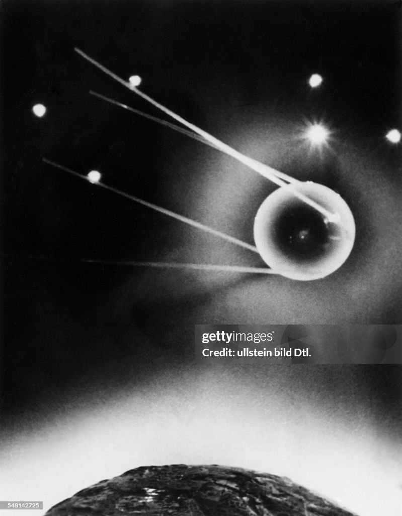 I 1957 Illustration Of Sputnik I The First Soviet Satellite Which i-1957-illustration-of-sputnik-i-the-first-soviet-satellite-which