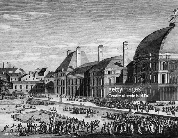 Fest der Anbetung des 'Höchsten Wesens' durch Robespierre am 8.Juni 1794 auf dem Marsfeld. - Stich von Hutter n.e. Zeichnung von Duplessi-Bertaux,...