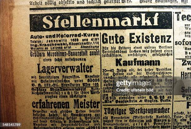 Stellenanzeigen in der Berliner Morgenpost, Januar 1930