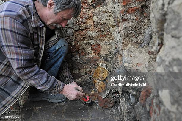 Germany Berlin Mitte - Archeological excavations in front of the city hall Rotes Rathaus, on the occasion of the construction of the subway line...