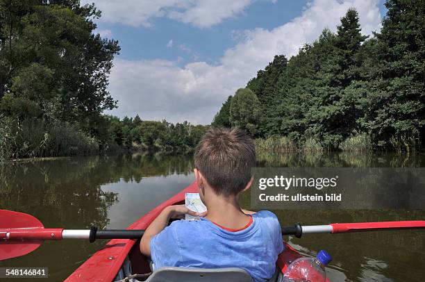 Germany Brandenburg - boy in a canoe -