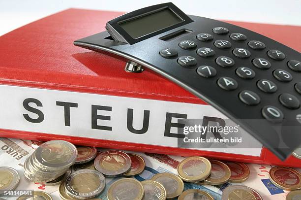 Germany - red tax folder, calculator and Euro currency