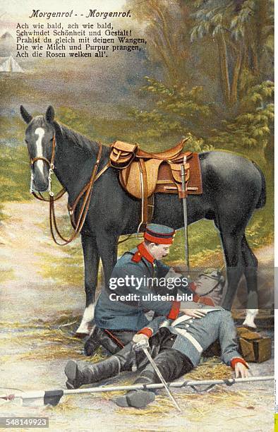 Germany : German postcards sent from the front during World War I Soldier with a wounded comrade and horse - 1914-1918 -