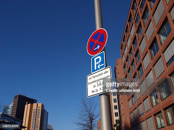 Germany Berlin Mitte - traffic signs parking zone at Potsdamer Platz