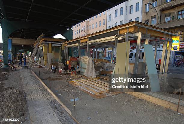 Germany Berlin Prenzlauer Berg - new building of the traditional snack bar Konnopke at the old location under the subway station Schoenhauser Allee -