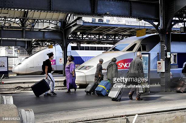 France Ile de France Paris - Travellers walking to a train type TGV