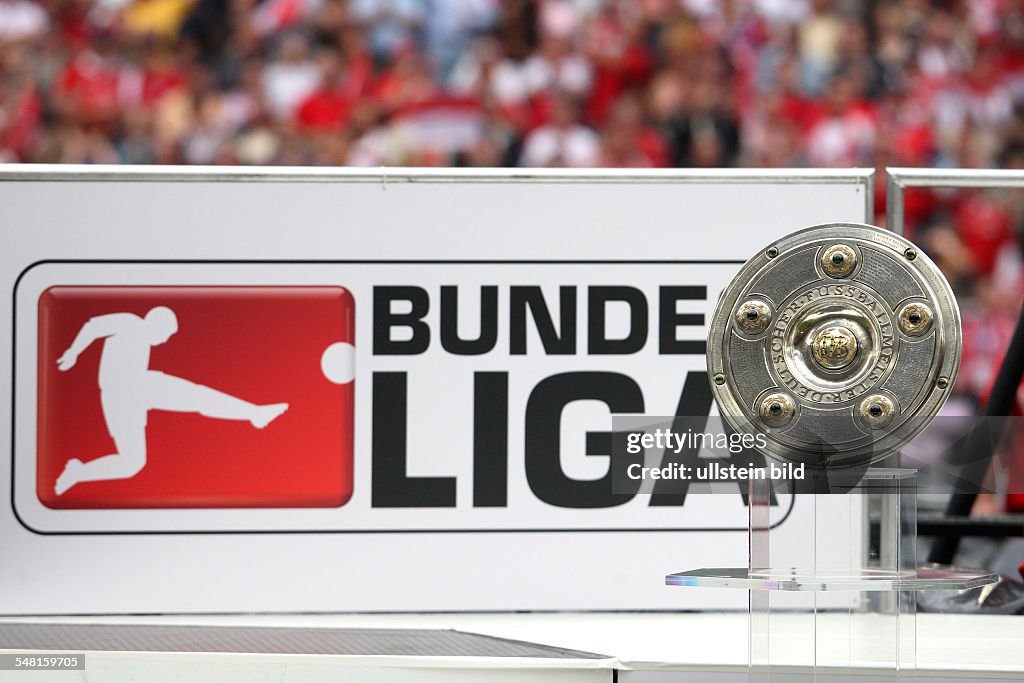 Germany Bavaria Munich - Bundesliga, season 2007-2008, matchday 34, FC Bayern Muenchen v Hertha BSC Berlin 4:1 - Bundesliga trophy and Bundesliga emblem