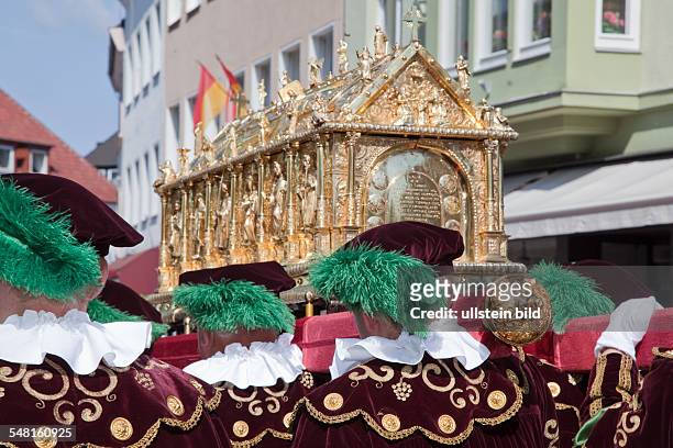 Germany North Rhine-Westphalia Paderborn - men carrying the holy shrine of Saint Liborius at Saint Liborius procession -
