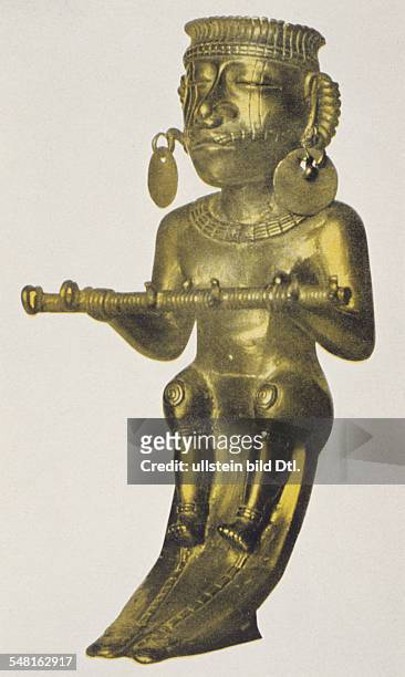 Prehispanic america, tribal chiefdoms of Columbia. Gold figure from Manizales, Quimbya - culture , about 500-1000 A.D.