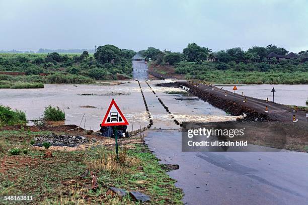 Republic of South Africa - Kruger national park, Crocodile River flowing over the Crocodile Bridge during heavy rain