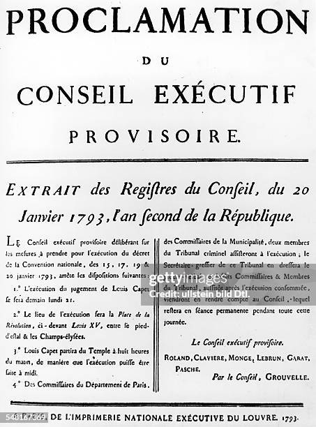 Proklamation vom 20.01.1793 über die Hinrichtung von Ludwig XVI.