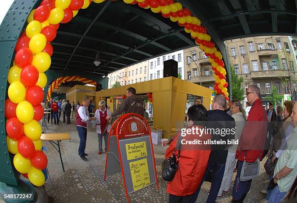 Germany Berlin Prenzlauer Berg - opening of the new building of the traditional snack bar Konnopke at the old location under the subway station...