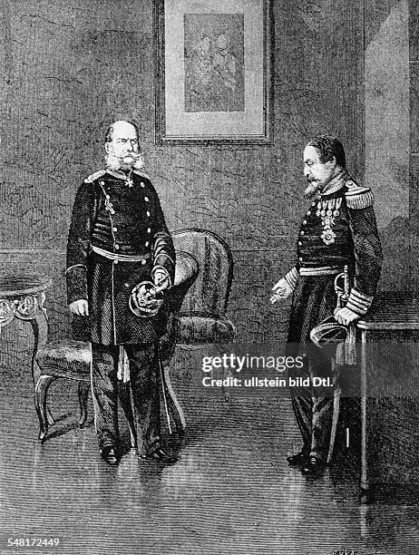 William I *22.03.1797-09.03.1888+ King of Prussia German Emperor with French Emperor Napoleon III after the Battle of Sedan at Bellevue Castle near...