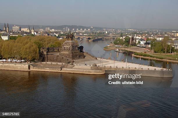 National Memorial 'Deutsches Eck' at the confluence of the Rhine and Moselle near Koblenz.