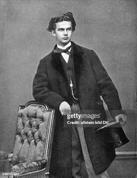 Ludwig II of Bavaria *25.08.1845-13.06.1886+ King of Bavaria - leaning on a chair, holding a top hat - 1867 - Photographer: Josef Albert - Vintage...