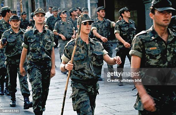 Spain - soldiers walk to Santiago de Compostella