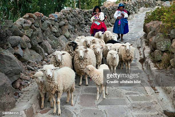 Peru - Amantani: two shepherds, women; Quechua