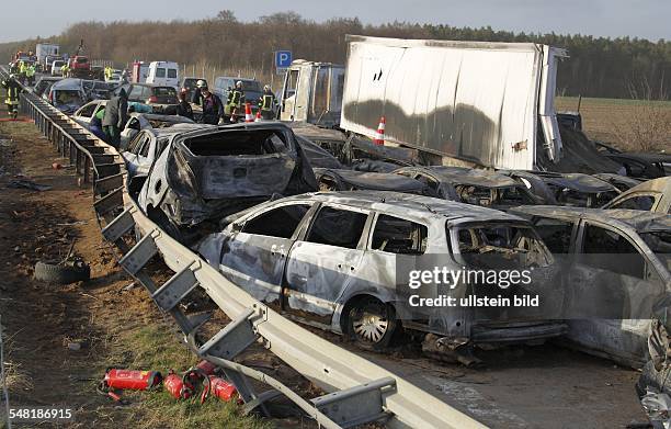 Germany Mecklenburg-Western Pomerania - traffic accident because of a sand storm on the motorway A19 near Rostock